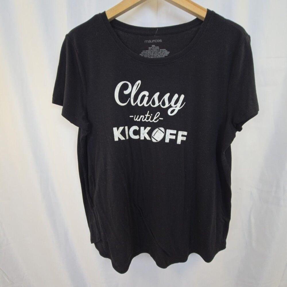 Maurices Shirt Womens 2XL Black Classy Until Kickoff Graphic Tee Top Football